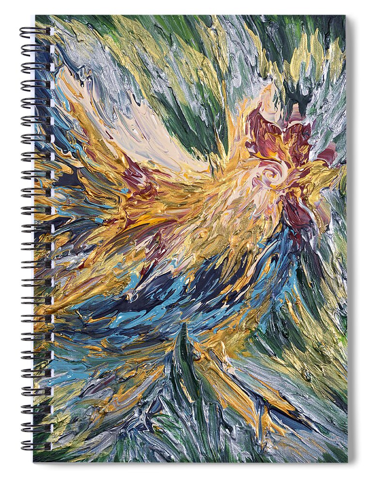 Abstract Spiral Notebook featuring the painting Abstract Guam Rooster by Michelle Pier