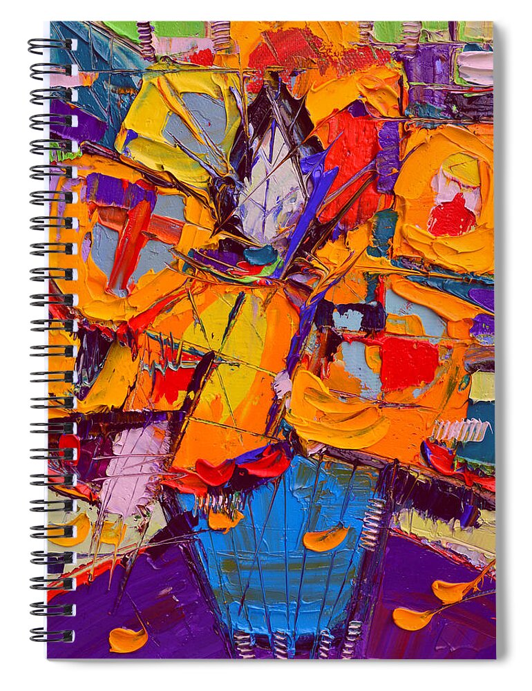Sunflower Spiral Notebook featuring the painting Abstract Sunflowers Contemporary Impressionism Palette Knife Oil Painting By Ana Maria Edulescu by Ana Maria Edulescu
