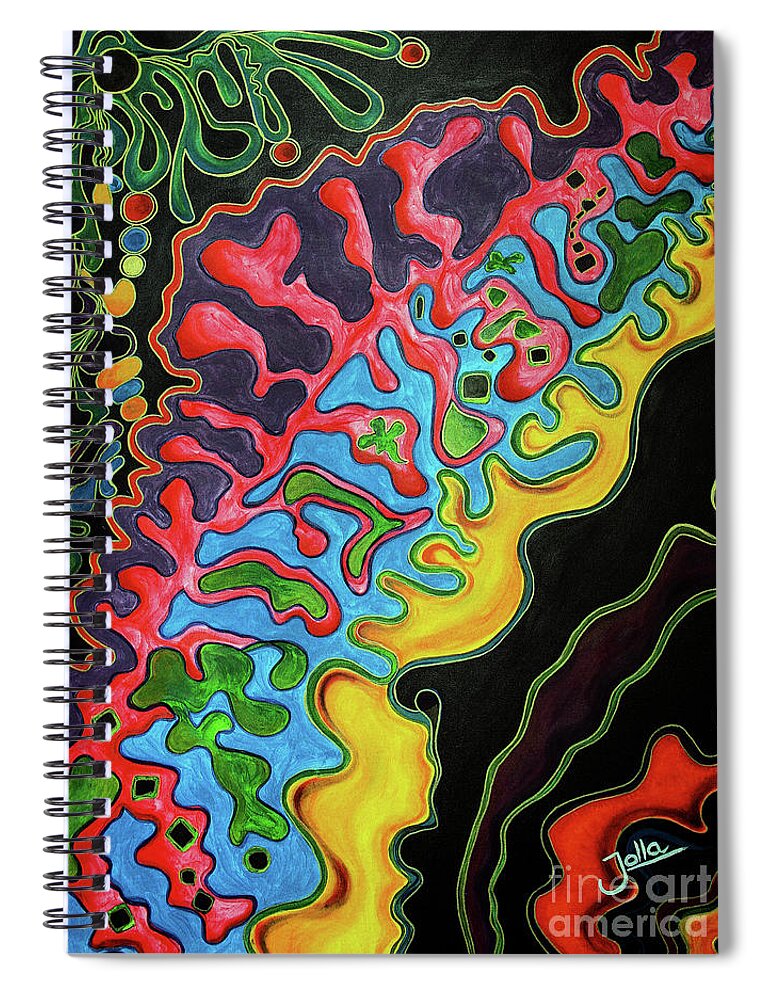 Multicoloured Spiral Notebook featuring the painting Abstract Thought by Jolanta Anna Karolska