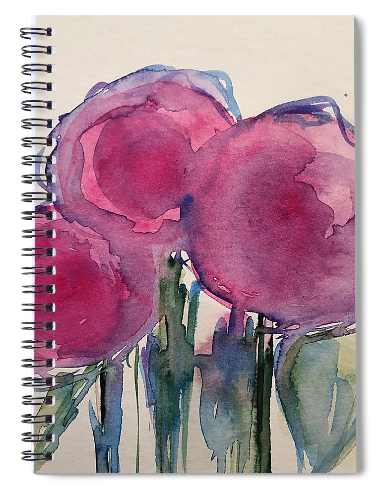 Abstract Painting Spiral Notebook featuring the painting Abstract Three Flowers by Britta Zehm