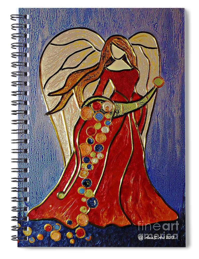 Angel Spiral Notebook featuring the mixed media Abundance Angel by Amalia Suruceanu