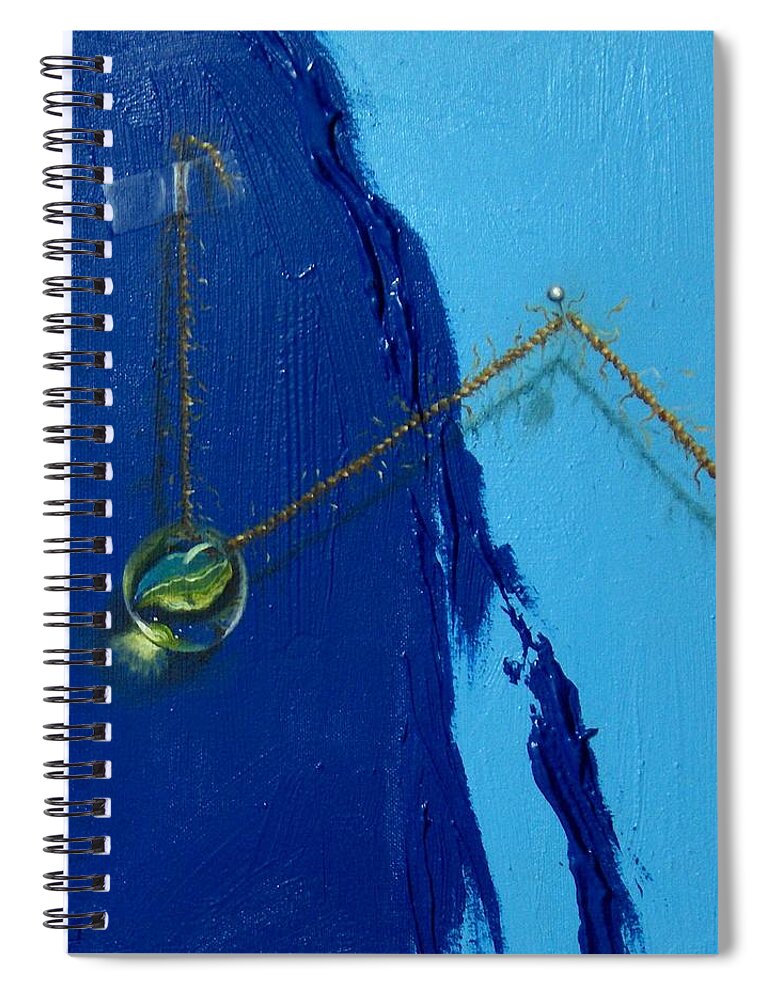 Marble Hanging By Rope Held By Tape And Needle Spiral Notebook featuring the painting Acrobatics number two by Roger Calle