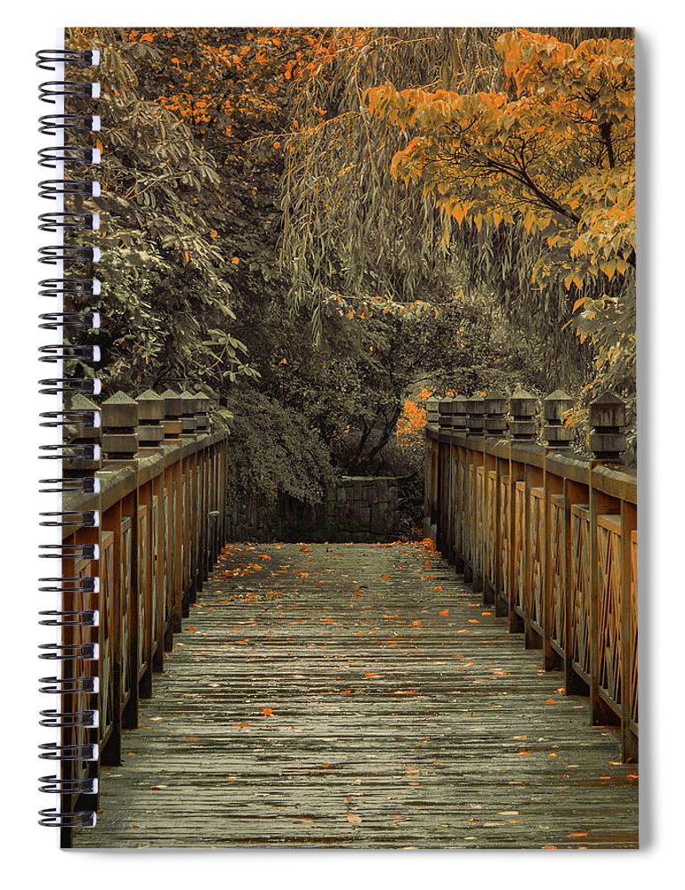 Autumn Spiral Notebook featuring the photograph Across the Bridge by Don Schwartz