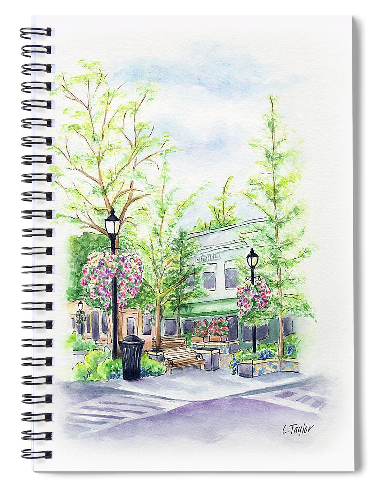 Small Town Spiral Notebook featuring the painting Across the Plaza by Lori Taylor