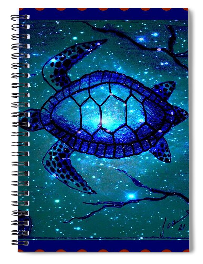 Turtle Spiral Notebook featuring the mixed media Across The Universe by Leanne Seymour