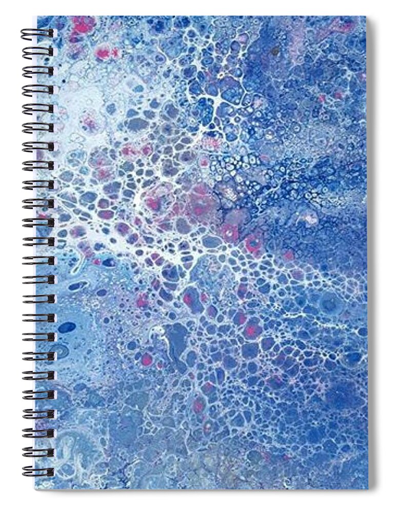 #acrylicdirtypour #artforsale #acrylicartforsale #originalartforsale #acrylicpaintings #abstractpaintings #acrylicdirtypourpaintings #fineartamerica.com #coolart Spiral Notebook featuring the painting Acrylic Dirty Pour #21 using blue pink and white by Cynthia Silverman