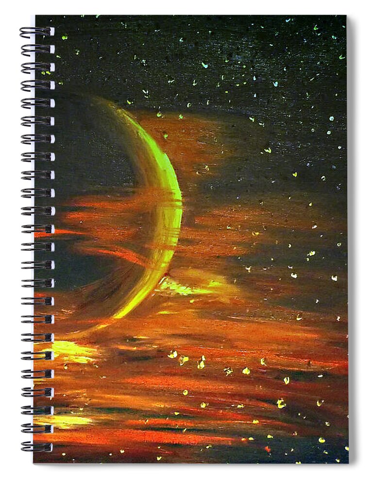 Astronomy Spiral Notebook featuring the painting Adrift - in Space by Abbie Shores