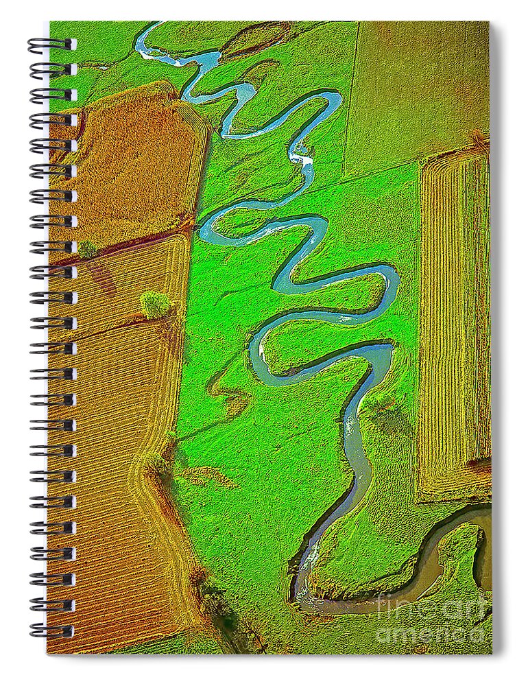 Aerial Spiral Notebook featuring the photograph Aerial Farm Stream Pasture fields by Tom Jelen