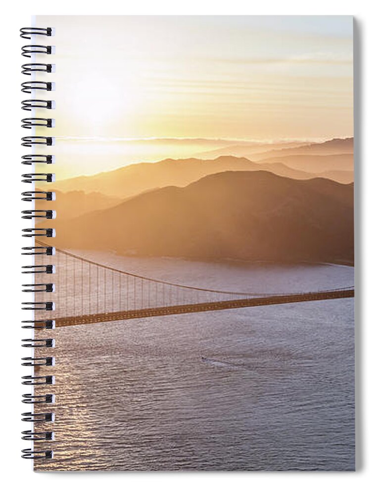 San Francisco Spiral Notebook featuring the photograph Aerial of Golden gate bridge at sunset, San Francisco, Californi by Matteo Colombo