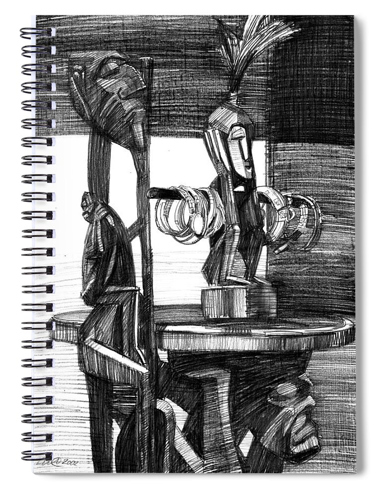 Igor Sakurov Spiral Notebook featuring the drawing African Carved Statues by Igor Sakurov