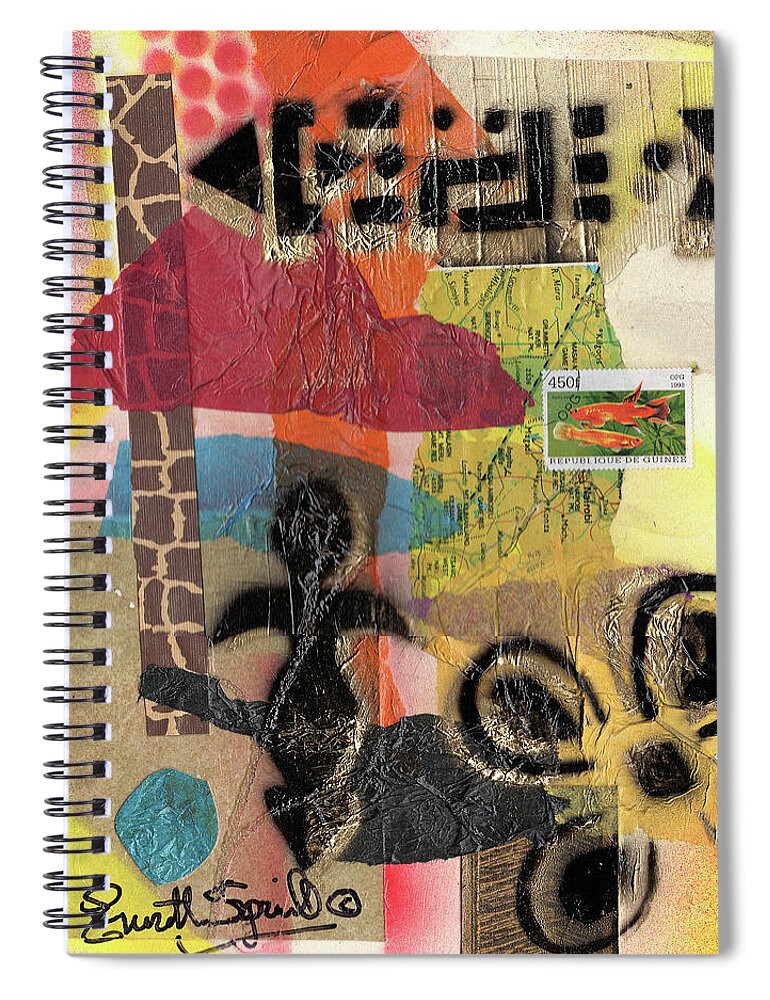 Everett Spruill Spiral Notebook featuring the painting Afro Collage - -L by Everett Spruill