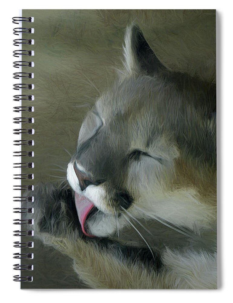 Big Cats Spiral Notebook featuring the digital art After Lunch Clean Up by Ernest Echols