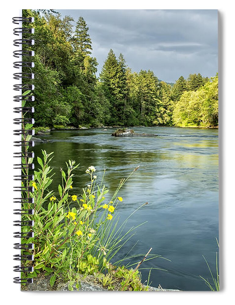 Mckenzie River Spiral Notebook featuring the photograph Afternoon Light on the McKenzie and Thunderstorms Threatening by Belinda Greb