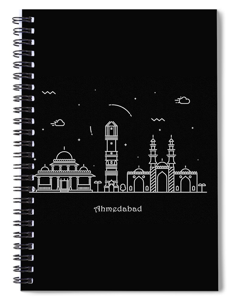 Ahmedabad Spiral Notebook featuring the drawing Ahmedabad Skyline Travel Poster by Inspirowl Design