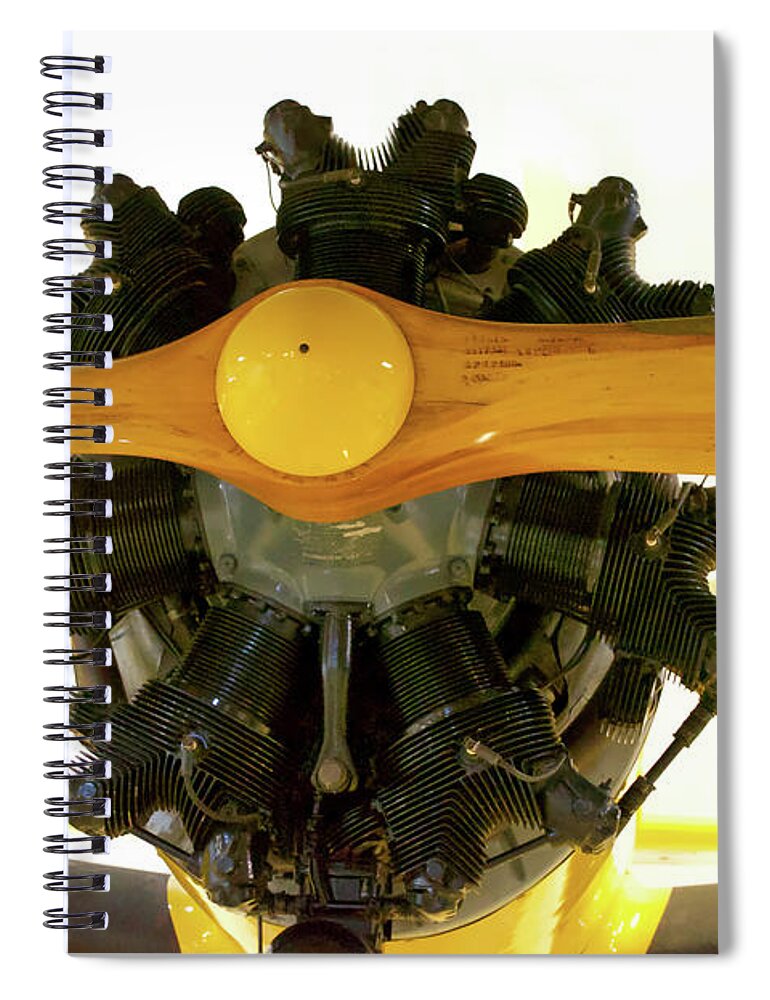 Air Zoo Spiral Notebook featuring the mixed media Airplane Wooden Propeller And Engine Timm N2T-1 Tutor by Thomas Woolworth