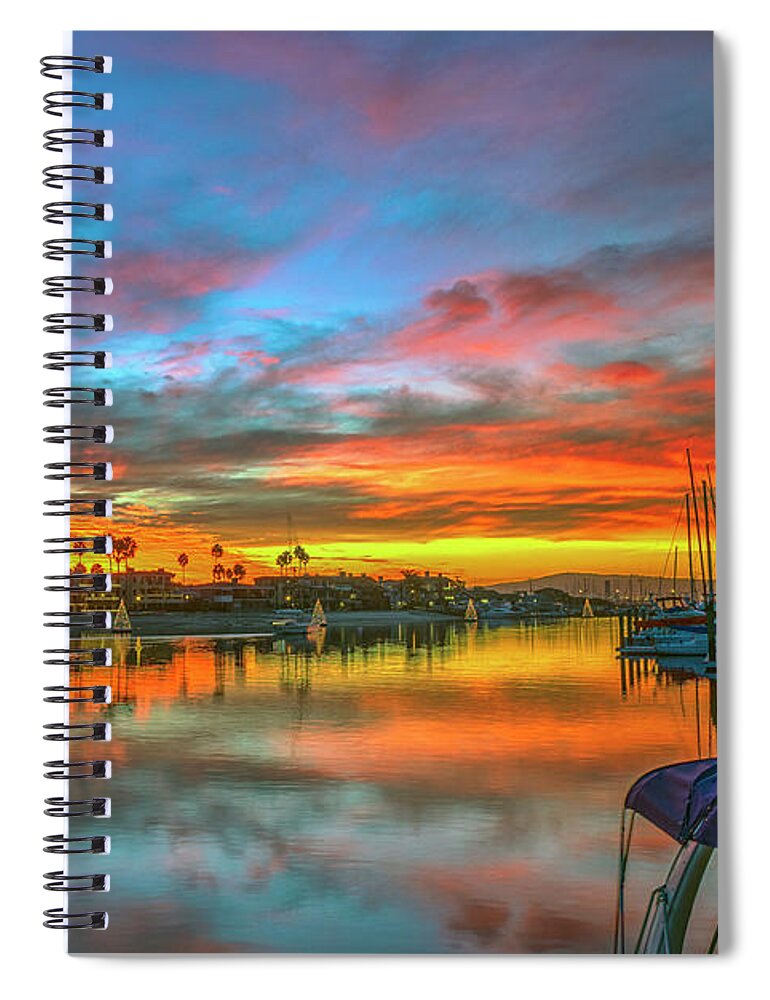 Alamitos Bay Beach Spiral Notebook featuring the photograph Alamitos Bay Fiery Sunset by David Zanzinger