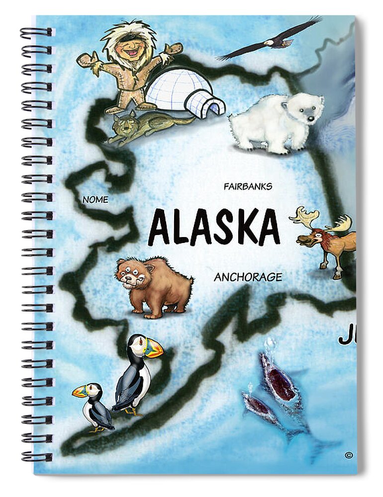 Alaska Spiral Notebook featuring the digital art Alaska Fun Map by Kevin Middleton