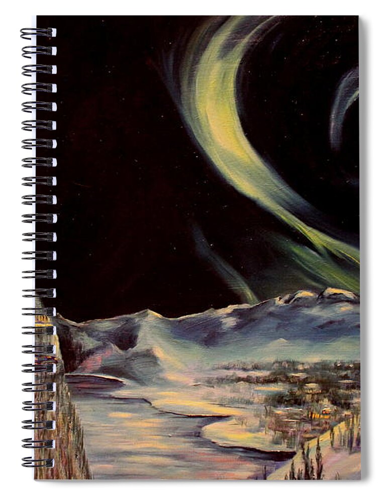 Alaska Spiral Notebook featuring the painting Alaskan Lights by Daniel W Green