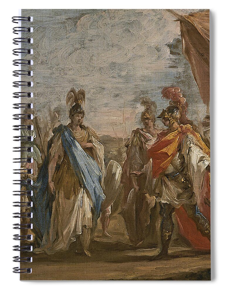 Giovanni Antonio Pellegrini Spiral Notebook featuring the painting Alexander the Great and Thalestris, Queen of the Amazons by Giovanni Antonio Pellegrini