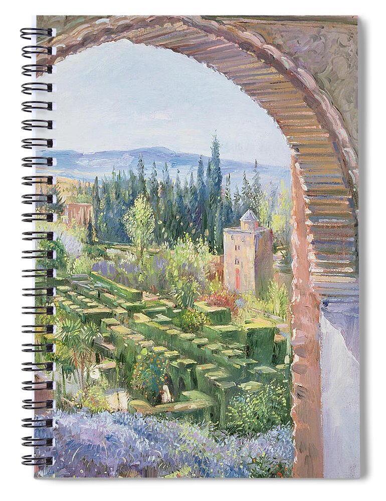 Alhambra Gardens Spiral Notebook featuring the painting Alhambra Gardens by Timothy Easton