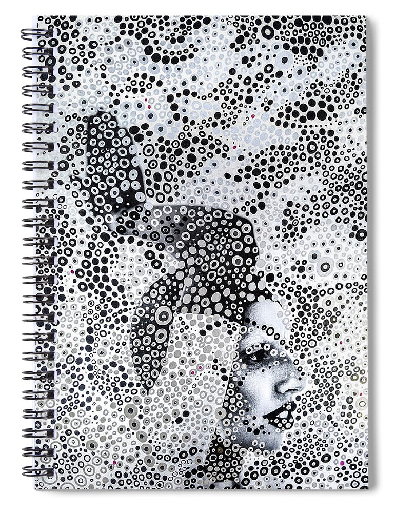 Black And White Spiral Notebook featuring the mixed media Alice in Wonderland by Maria Lankina