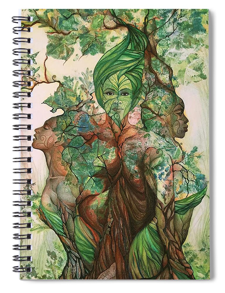 Nature Spiral Notebook featuring the drawing Living Tree by Bernadett Bagyinka