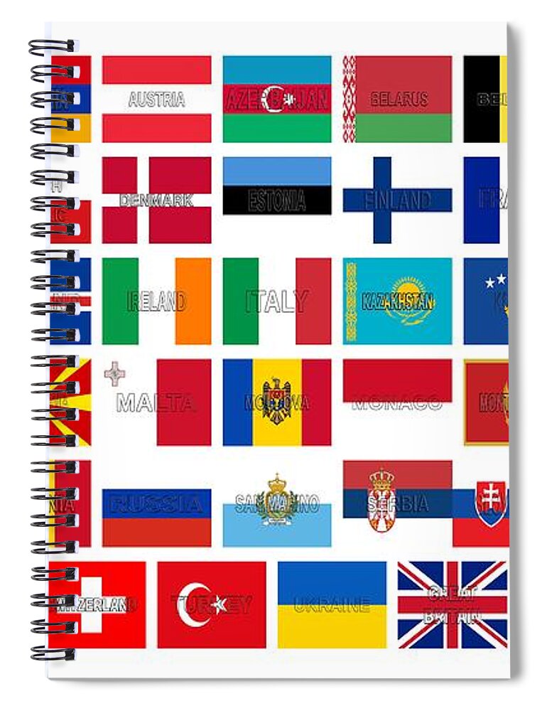  Europe Spiral Notebook featuring the digital art All European Flags by Roy Pedersen