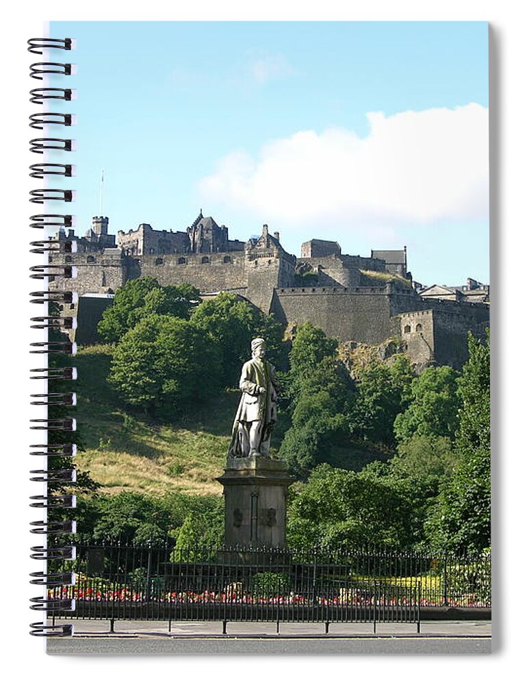Edinburgh Castle Spiral Notebook featuring the photograph Allan Ramsay Statue and Edinburgh Castle by Keith Stokes