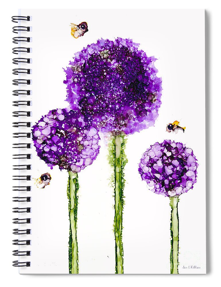 Woolyfrog Spiral Notebook featuring the painting Alliums Humming by Jan Killian