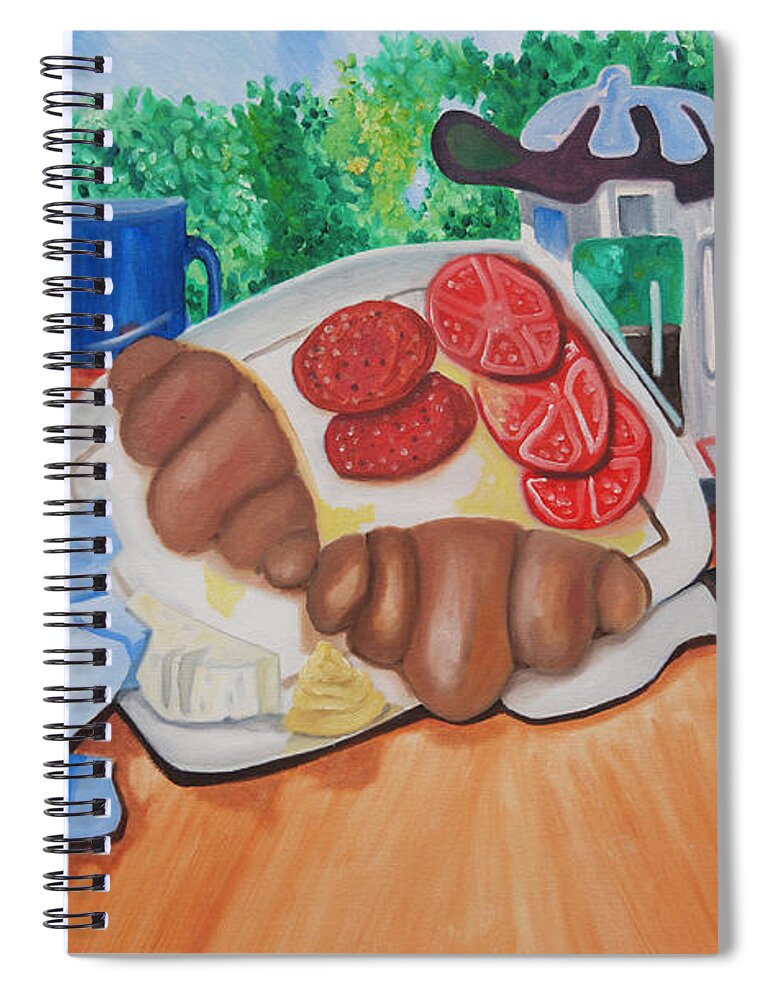 Breakfast Spiral Notebook featuring the painting Almyrida Luncheon by James Lavott