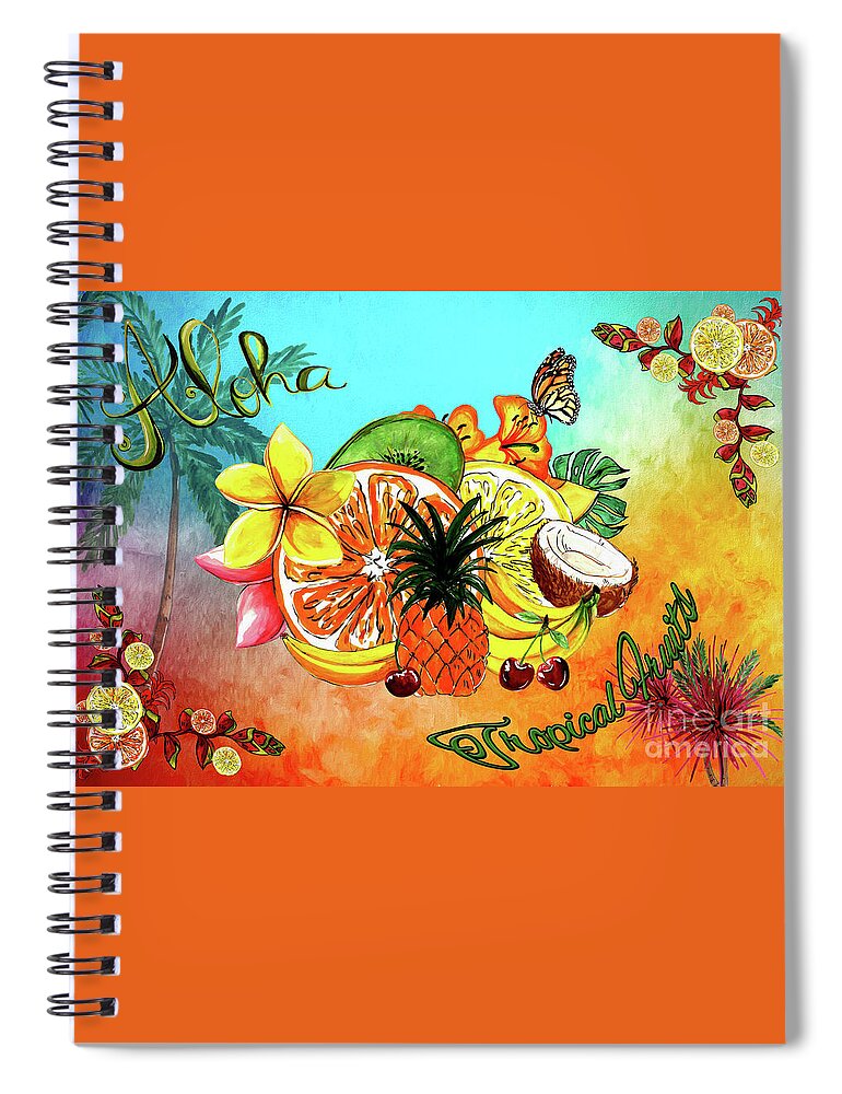 Aloha Spiral Notebook featuring the digital art Aloha Tropical Fruits by Kaye Menner by Kaye Menner