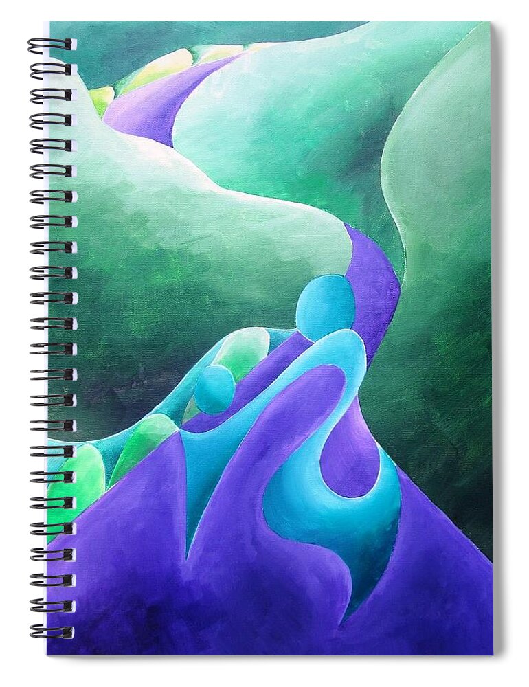Green Spiral Notebook featuring the painting Along the Way by Jennifer Hannigan-Green