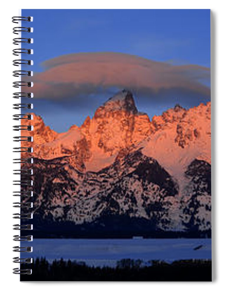 Tetons Spiral Notebook featuring the photograph Alpenglow Tetons 2 by Raymond Salani III