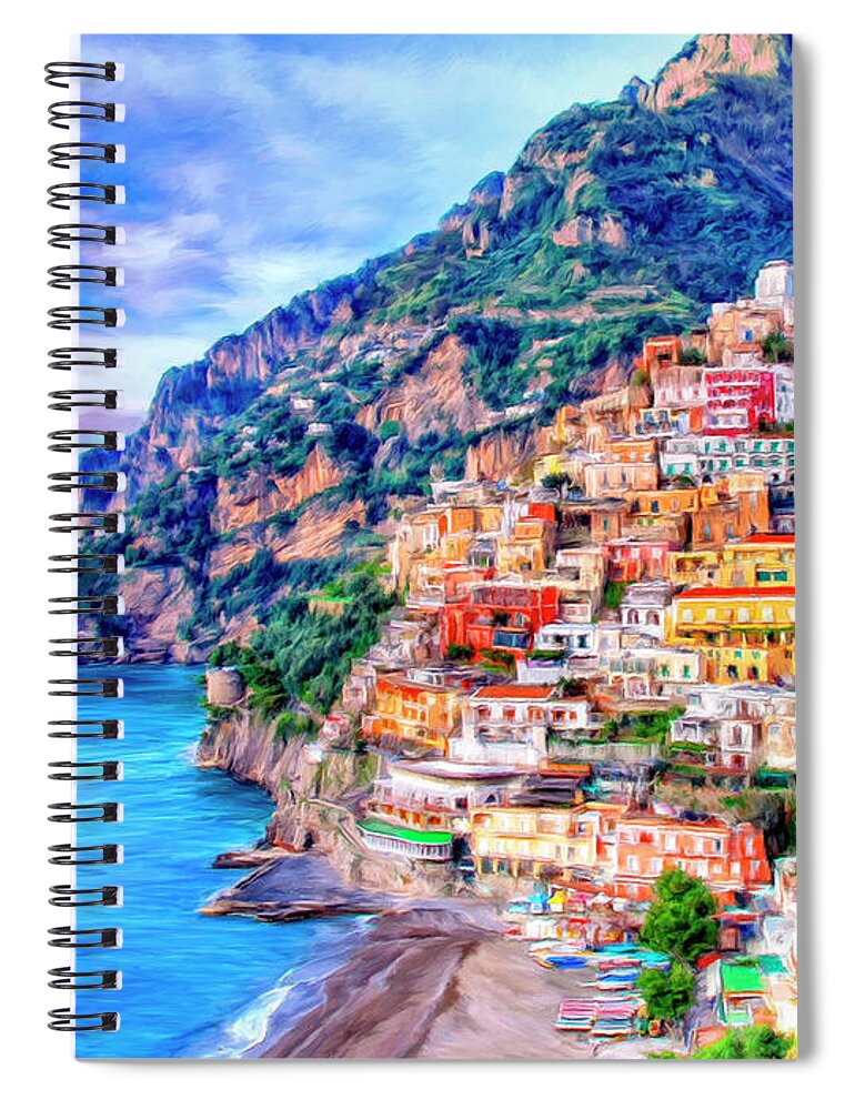 Amalfi Coast Spiral Notebook featuring the painting Amalfi Coast at Positano by Dominic Piperata