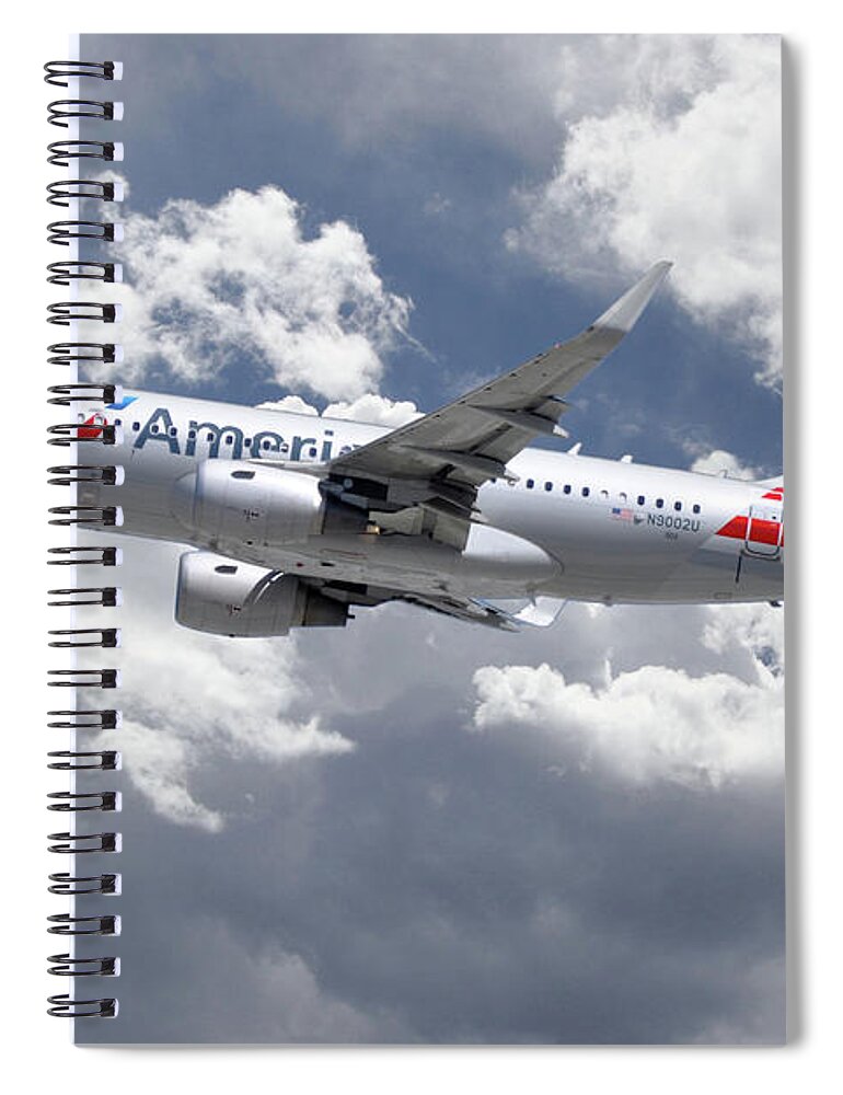 Airbus Spiral Notebook featuring the digital art American Airlines Airbus A319 by Airpower Art