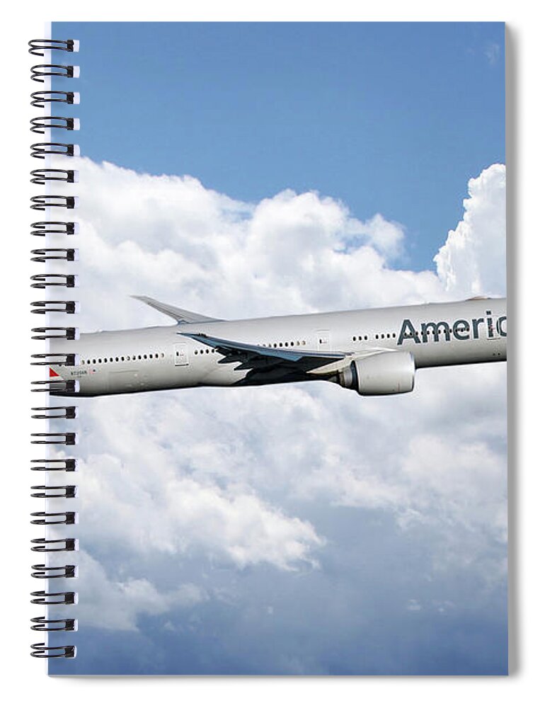 American Spiral Notebook featuring the digital art American AIrlines Boeing 777 by Airpower Art
