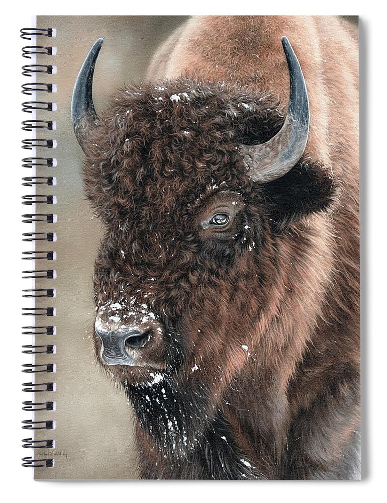 Bison Painting Spiral Notebook featuring the painting American Bison Portrait Painting by Rachel Stribbling