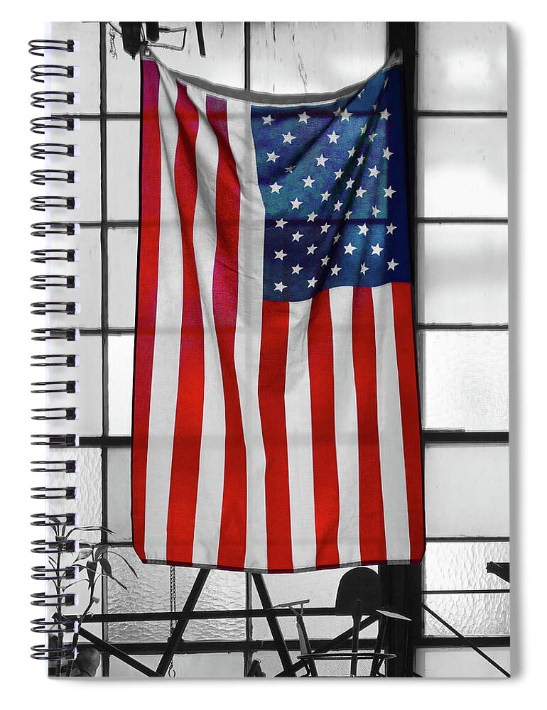 American Flag Spiral Notebook featuring the photograph American Flag in the Window by Mike McGlothlen