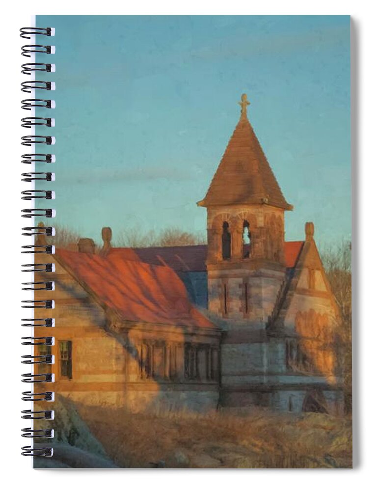 Lanscape Spiral Notebook featuring the painting Ames Free Library at Solstice by Bill McEntee