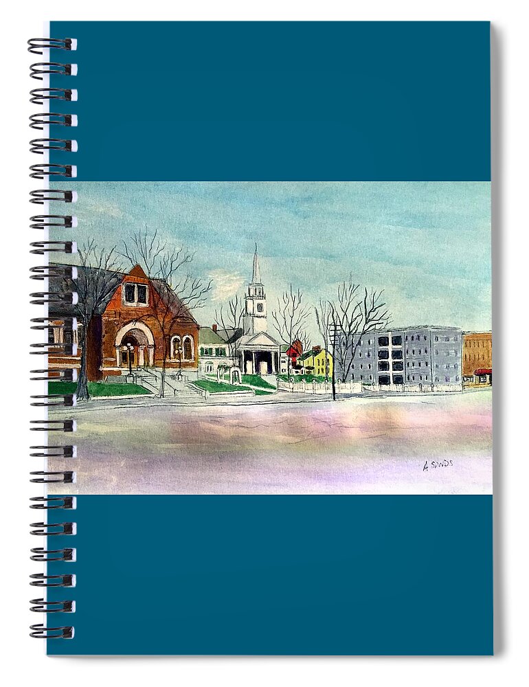 Amesbury Spiral Notebook featuring the painting Amesbury Public Library circa 1920 by Anne Sands