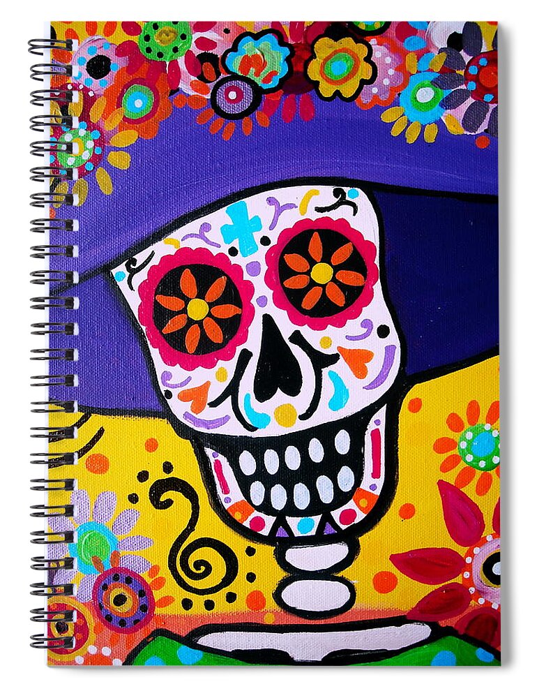 Day Of The Dead Spiral Notebook featuring the painting Amiga Catrina Smile by Pristine Cartera Turkus