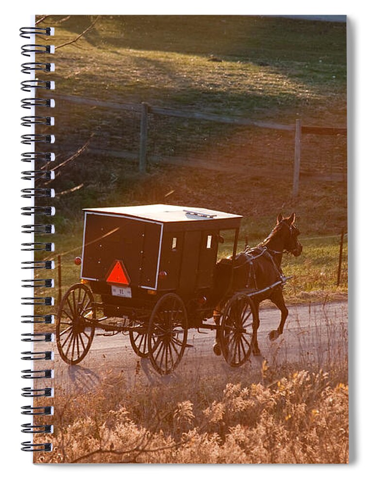Amish Spiral Notebook featuring the photograph Amish buggy afternoon sun by David Arment