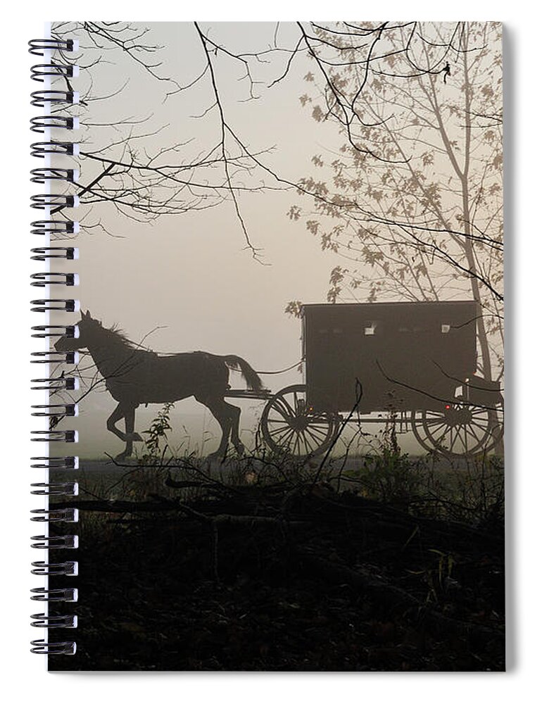 Amish Spiral Notebook featuring the photograph Amish Buggy Foggy Sunday by David Arment