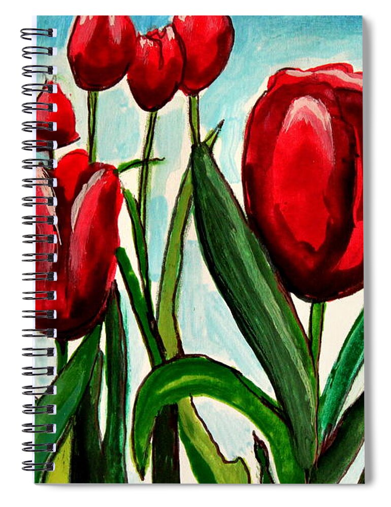 Tulips Spiral Notebook featuring the painting Among the Tulips by Elizabeth Robinette Tyndall