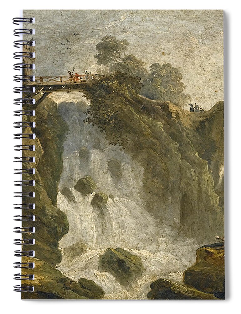 Hubert Robert Spiral Notebook featuring the painting An Artist sketching with other Figures beneath a Waterfall by Hubert Robert
