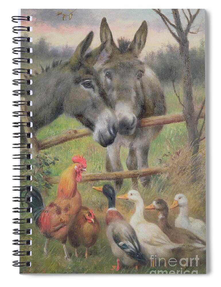 Donkey; Cockerel; Mallard; Drake; Duck Spiral Notebook featuring the painting An Urban Council by Herbert William Weekes