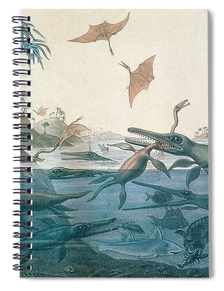 Duria Antiquior Spiral Notebook featuring the drawing Ancient Dorset by Henry Thomas De La Beche