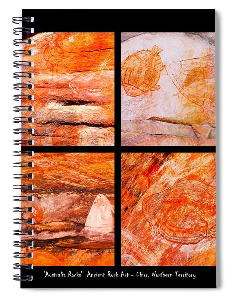 Raw And Untouched Spiral Notebook featuring the photograph Ancient Rock Art - Fish and Hunter - Kakadu National Park by Lexa Harpell