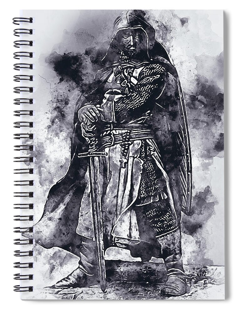 Ancient Templar Spiral Notebook featuring the painting Ancient Templar Knight - Watercolor 07 by AM FineArtPrints