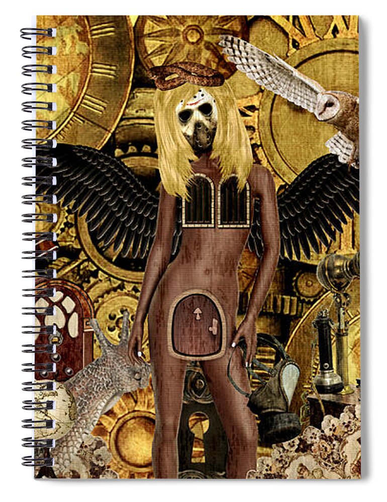 Steampunk Spiral Notebook featuring the mixed media Angel In Disguise by Ally White